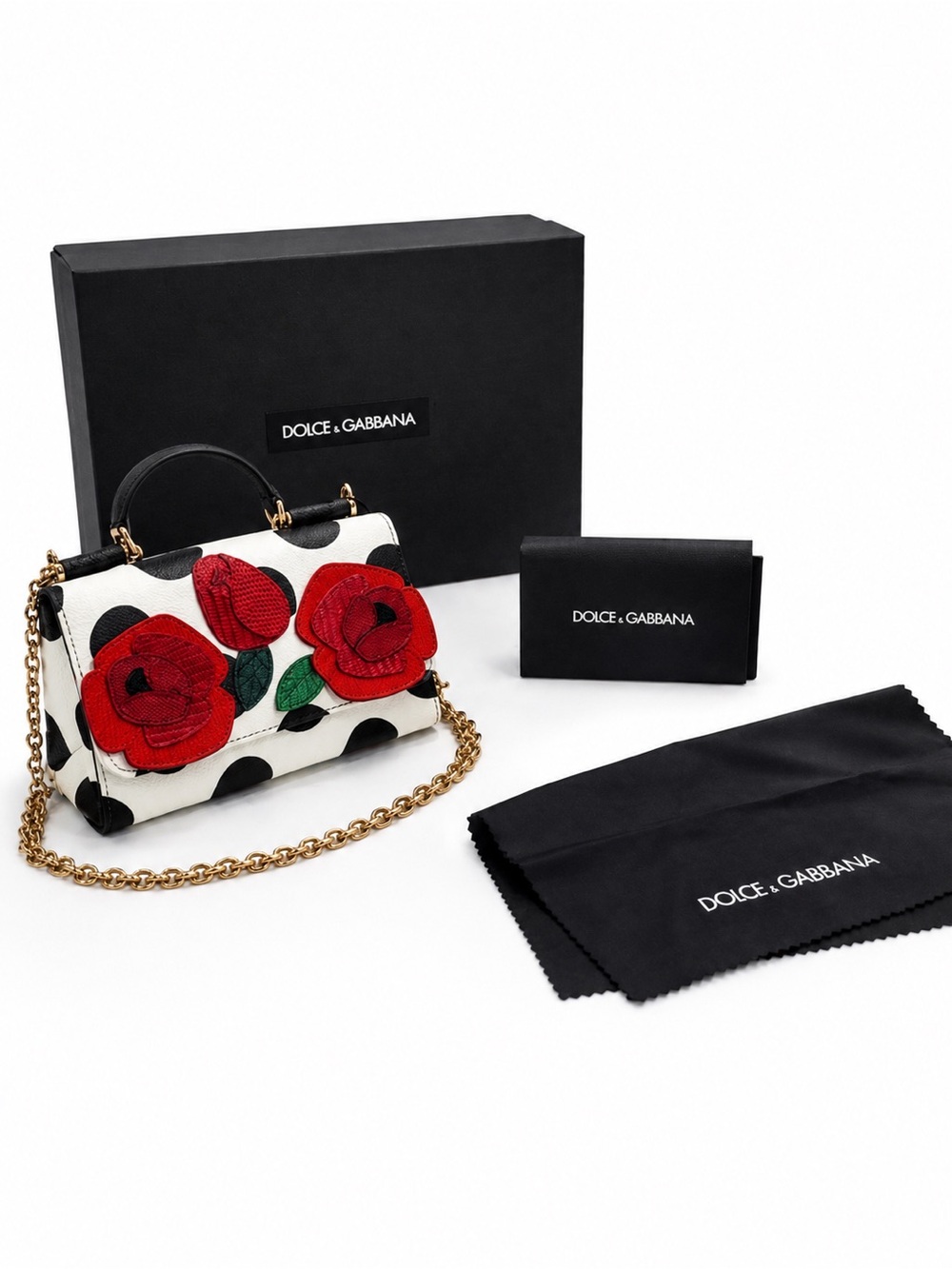 Dolce & Gabbana- Sicily w/ White Rose Appliqué & Gold Chain- COA!